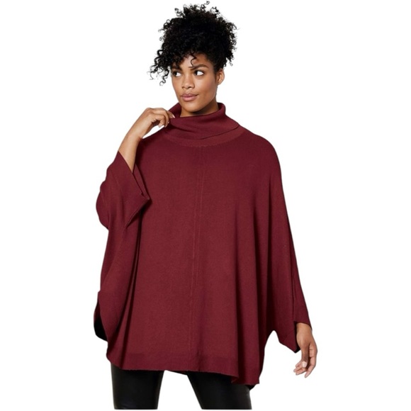 New! Ellos Women’s Plus Black Turtleneck Poncho Sweater - Picture 6 of 9